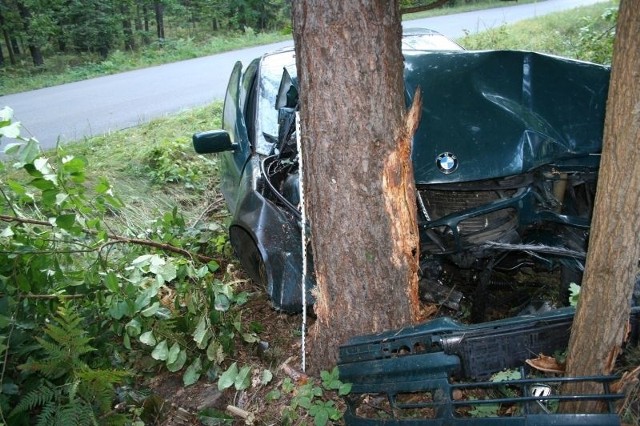 BMW zatrzymało się na drzewie
