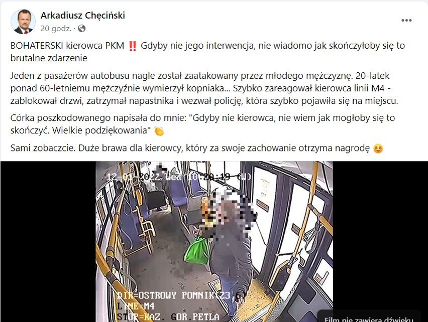 Sosnowiec. Młody mężczyzna wsiadł do autobusu i brutalnie...