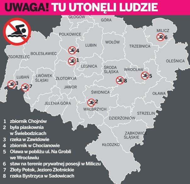Już 10 utonięć na Dolnym Śląsku w tym roku. Zginęło 8 dzieci (LISTA KĄPIELISK, MAPA)
