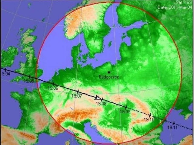 Dokładna trasa przelotu ISS nad Polską