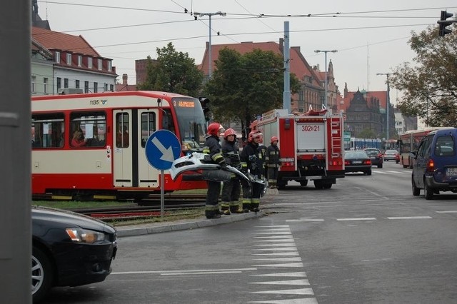 Zderzenie tramwaju z samochodem na Hucisku