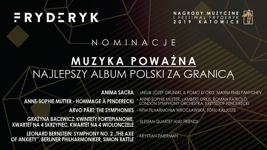 FRYDERYK 2019 w Katowicach: Wieczorem zostaną wręczone kolejne statuetki Fryderyków. Tym razem podczas Gali Muzyki Poważnej w sali NOSPR