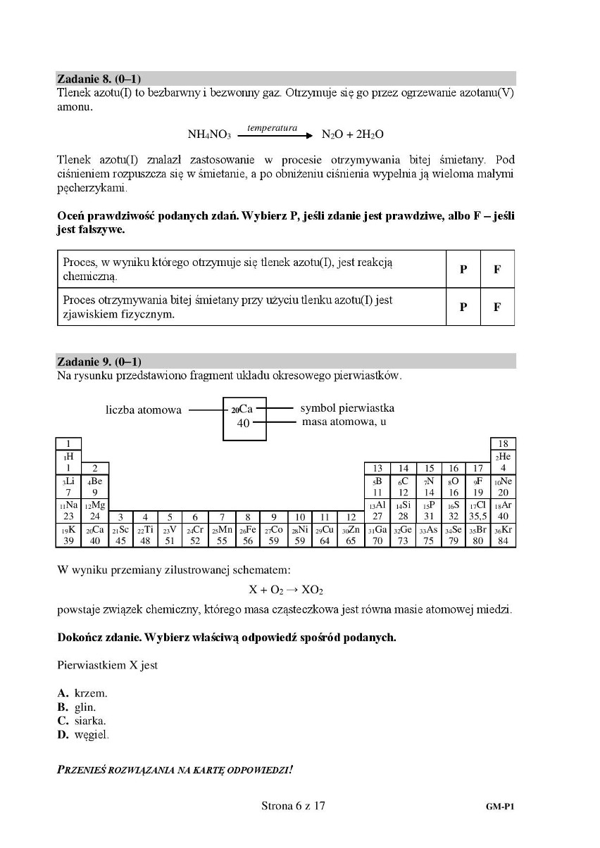 ODPOWIEDZI EGZAMIN GIMNAZJALNY 2018 [PRZYRODA]