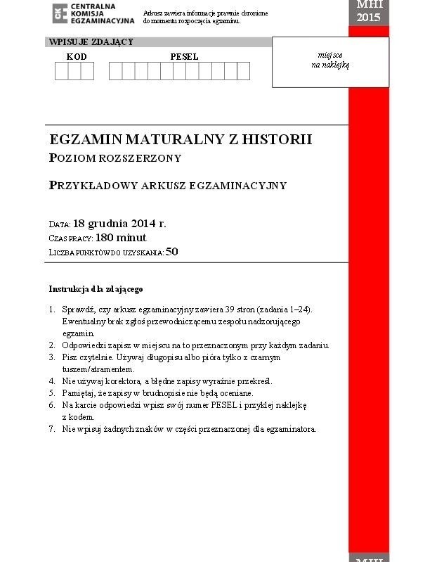 Próbna matura 2015 z CKE: Historia, poziom rozszerzony [ARKUSZE,  ODPOWIEDZI] | Dziennik Polski