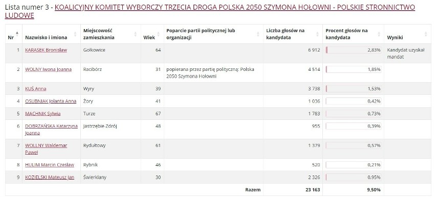 Wybory 2024. Wyniki do Sejmiku Śląskiego w okręgu nr 3: powiaty mikołowski, raciborski, rybnicki, wodzisławski oraz trzy miasta 