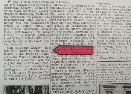 Fragment "Przeglądu Sportowego" z 1932 roku. Zaznaczenie TS...