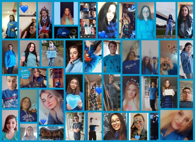 Licealiści i nauczyciele XI Liceum w Radomiu z okazji Dnia Świadomości Autyzmu przygotowali swoje niebieskie portrety.