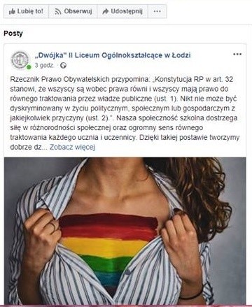 Taki post ukazał się, na kilka godzin, na profilu II LO w portalu społecznościowym Facebook