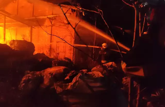 Nocna akcja strażaków w Pionkach. Ratownicy działają zarówno w obronie przed ogniem jak i natarciu.
