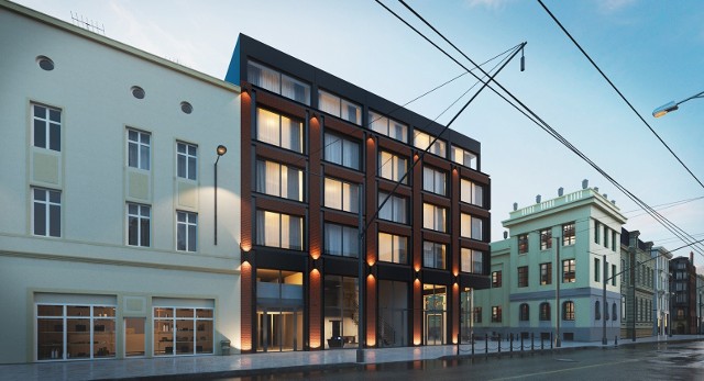 Wizualizacja hotelu na rogu ulic Warszawskiej i Mielęckiego w Katowicach. Projekt: Good Time Design, Gliwice