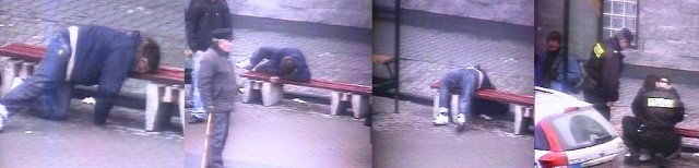 Stopklatki z monitoringu: będący pod wpływem alkoholu młody mężczyzna idzie środkiem ulicy, a następnie znalezioną cegłą wybija szybę w przystanku przy ulicy Struga - zostaje zatrzymany przez Straż Miejską i Policję.