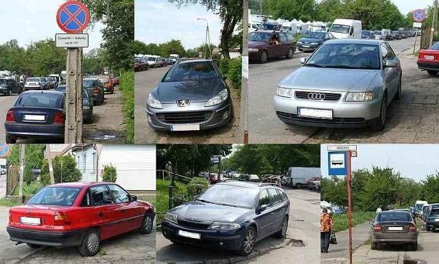 Mimo zakazu parkowania, kierowcy stawiają swoje pojazdy na chodnikach przy ulicy Rodziny Winczewskich.