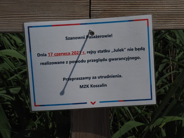 Pasażerowie MZK Koszalin o tym, że Julek nie kursuje, dowiedzieli się na przystani