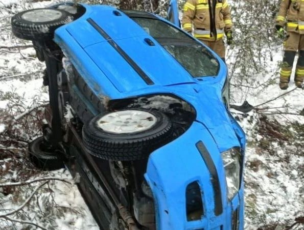 Wypadek na trasie Jeglijowiec – Gleba. Fiat dachował. 10.03.2023