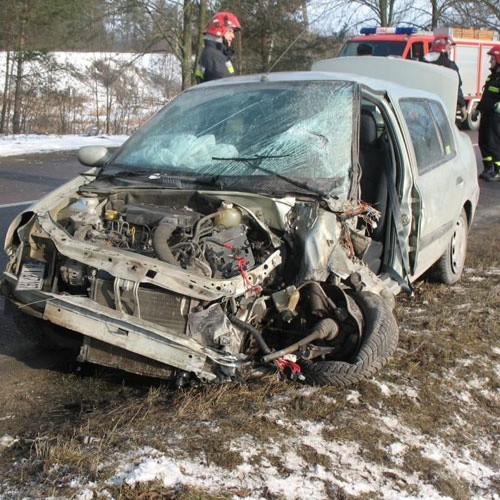 Renault czołowo zderzył się z tirem. Strażacy wycinali pasażerów.