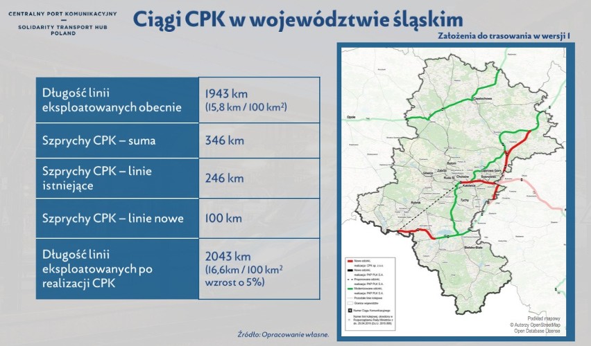CKP i kolej w woj. śląskim, plany - mapa z dokumentu...