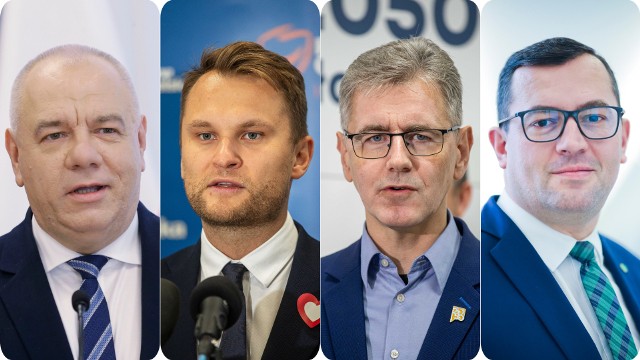 Od lewej: Jacek Sasin (PiS), Krzysztof Truskolaski (PO), Maciej Żywno (PL 2050), Stefan Krajewski (PSL)