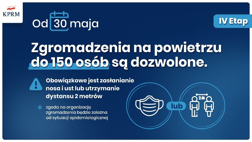 30 maja powróci również możliwość gromadzenia się do 150...