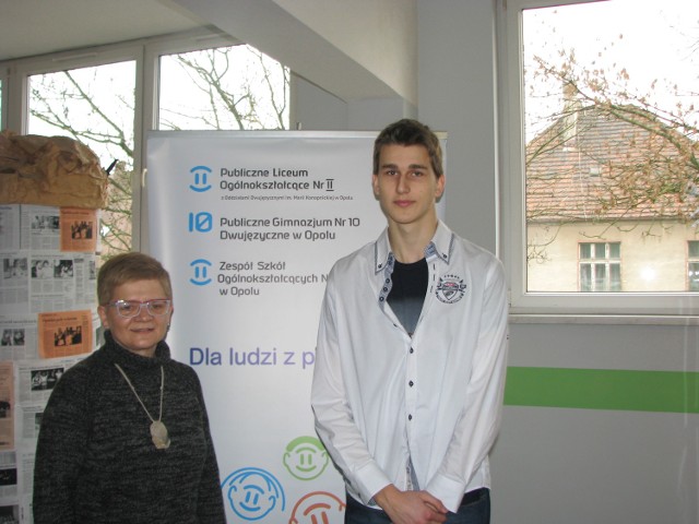 Dawid Komor przed rokiem był laureatem, w obecnej edycji wygrał konkurs dla gimnazjalistów. Jego opiekunką jest germanistka, pani Barbara Zając-Drozdek.