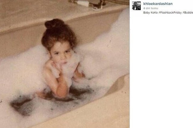 To Khloe Kardashian! Młodsza siostra Kim i Kourtney zamieściła na swoim Instagramie zdjęcie z kąpieli, na którym ma kilka lat.(fot. screen Instagram)