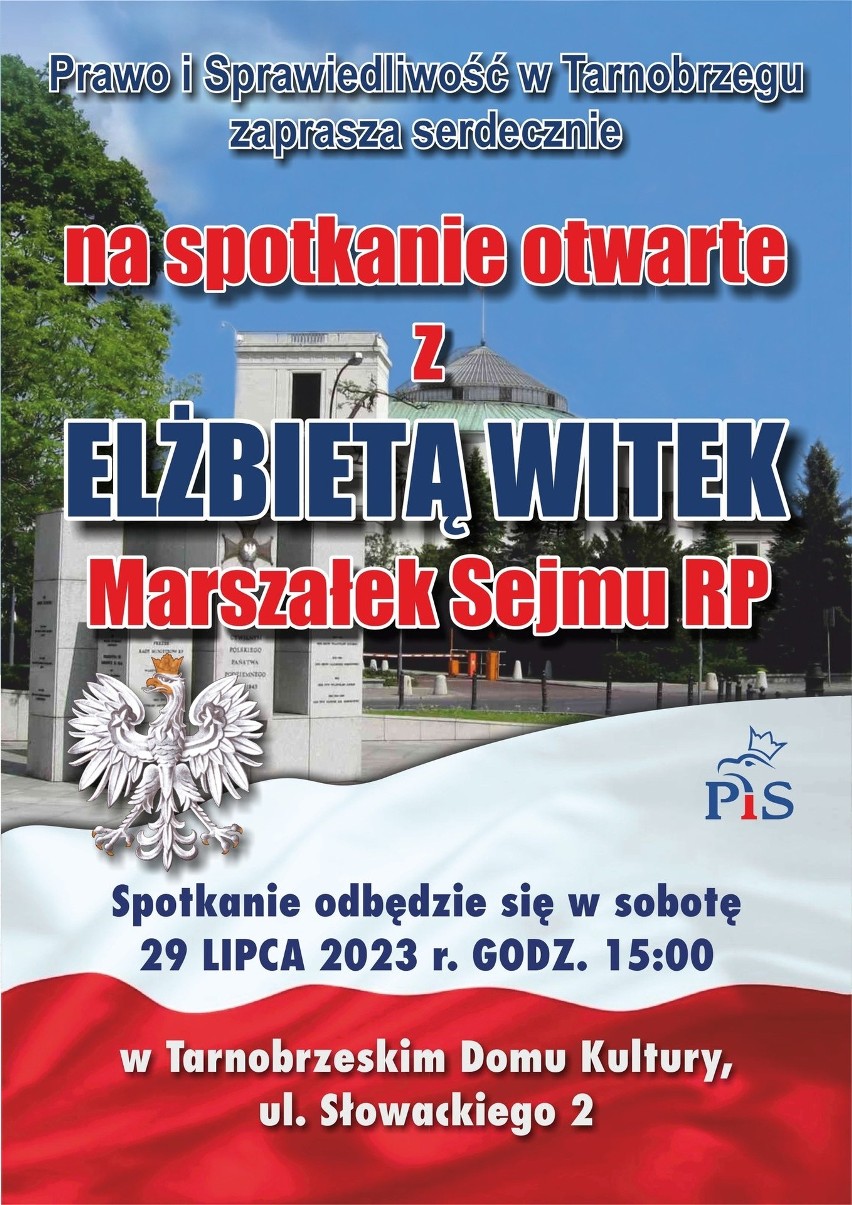 Marszałek Sejmu Elżbieta Witek w Tarnobrzegu spotka się w sobotę z mieszkańcami