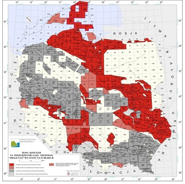 Mapa  poszukiwania gazu