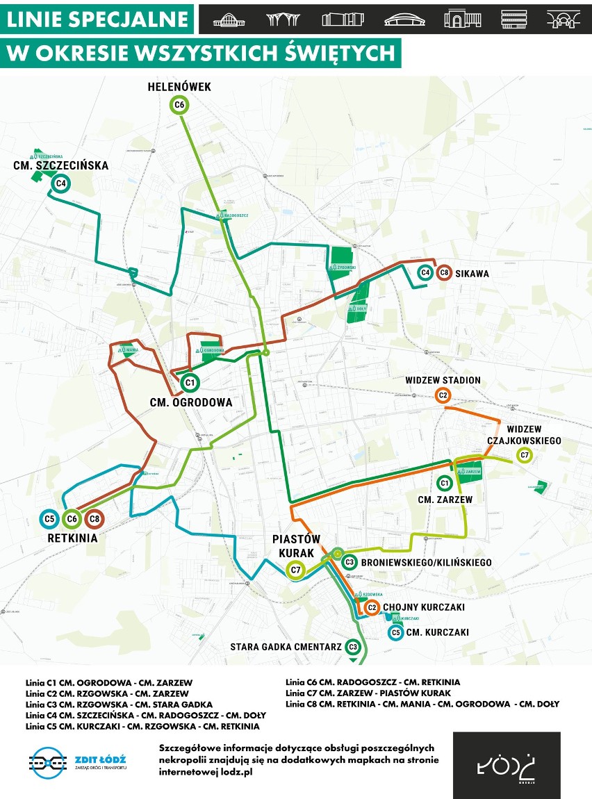 Zmiany oznakowania ulic, kursowania tramwajów i autobusów, nowe linie. Zobacz, jak dojechać na łódzkie cmentarze. MAPY