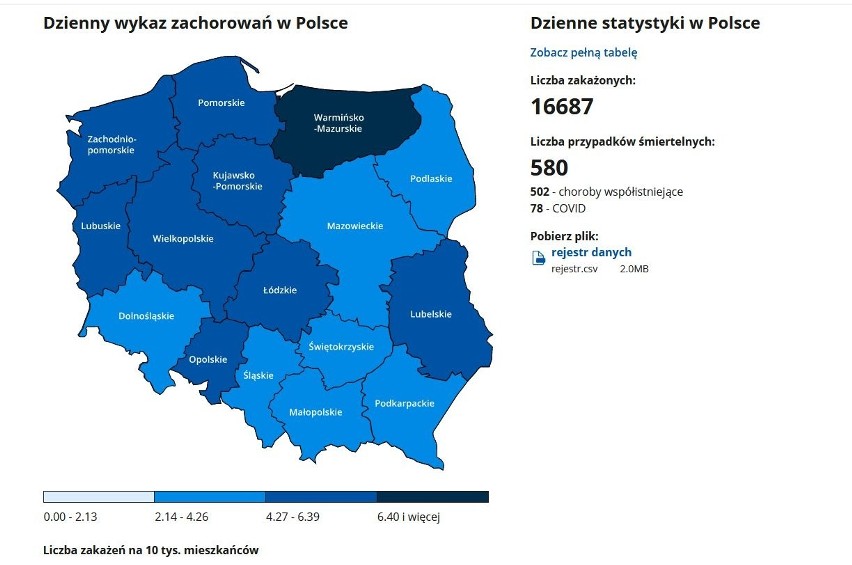 Koronawirus. Dzienny wykaz zachorowań w Polsce
