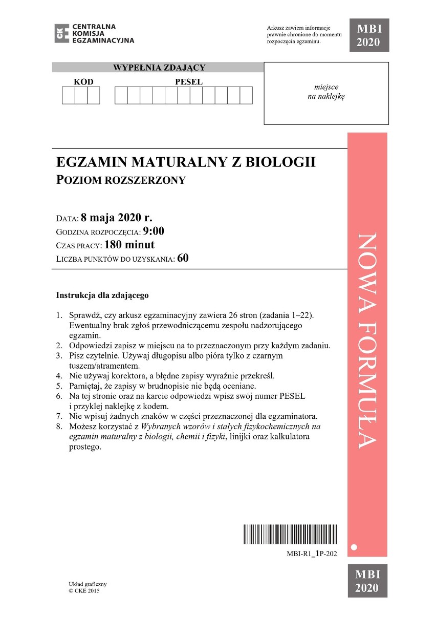 Matura biologia 2020 ARKUSZ CKE