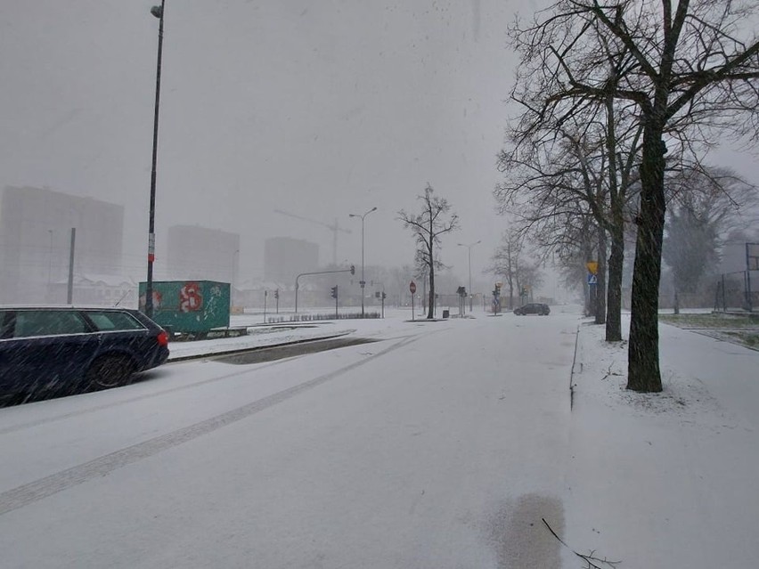 Załamanie pogody. Burza śnieżna w Łodzi ZDJĘCIA              