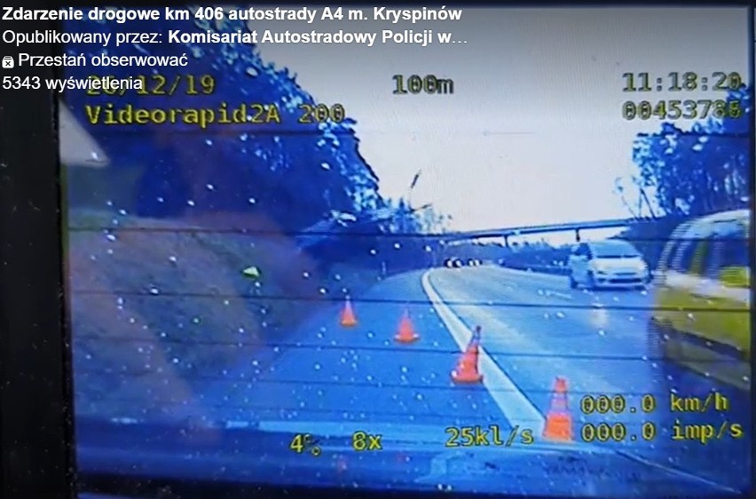 Wypadek na A4 zarejestrowany przez policyjną kamerę