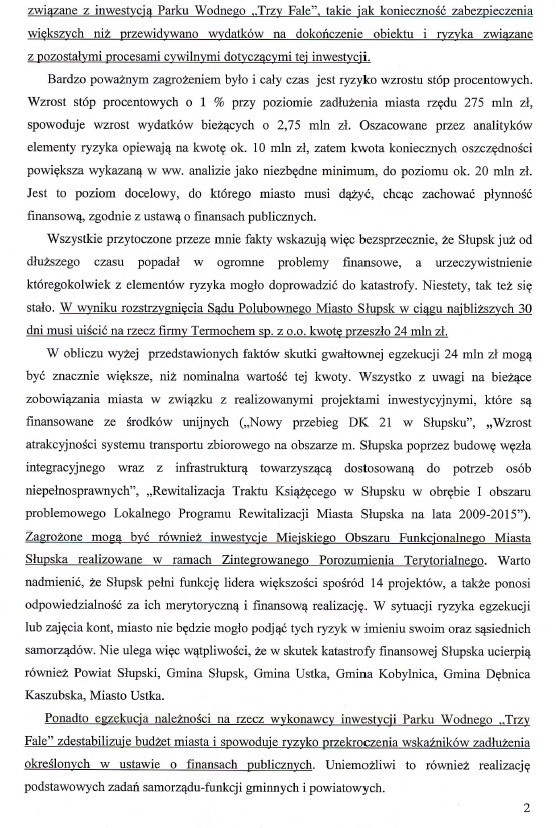 Pismo od prezydenta Słupska do premier Ewy Kopacz...