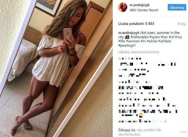 Maria Andrejczyk jest bardzo popularna na Instagramie. Jej profil śledzi 24,8tys. osób.