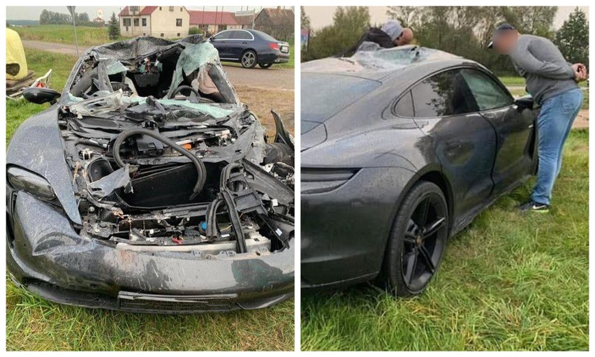 Porsche Taycan Turbo rozbił się koło Sztabina. Auto warte...