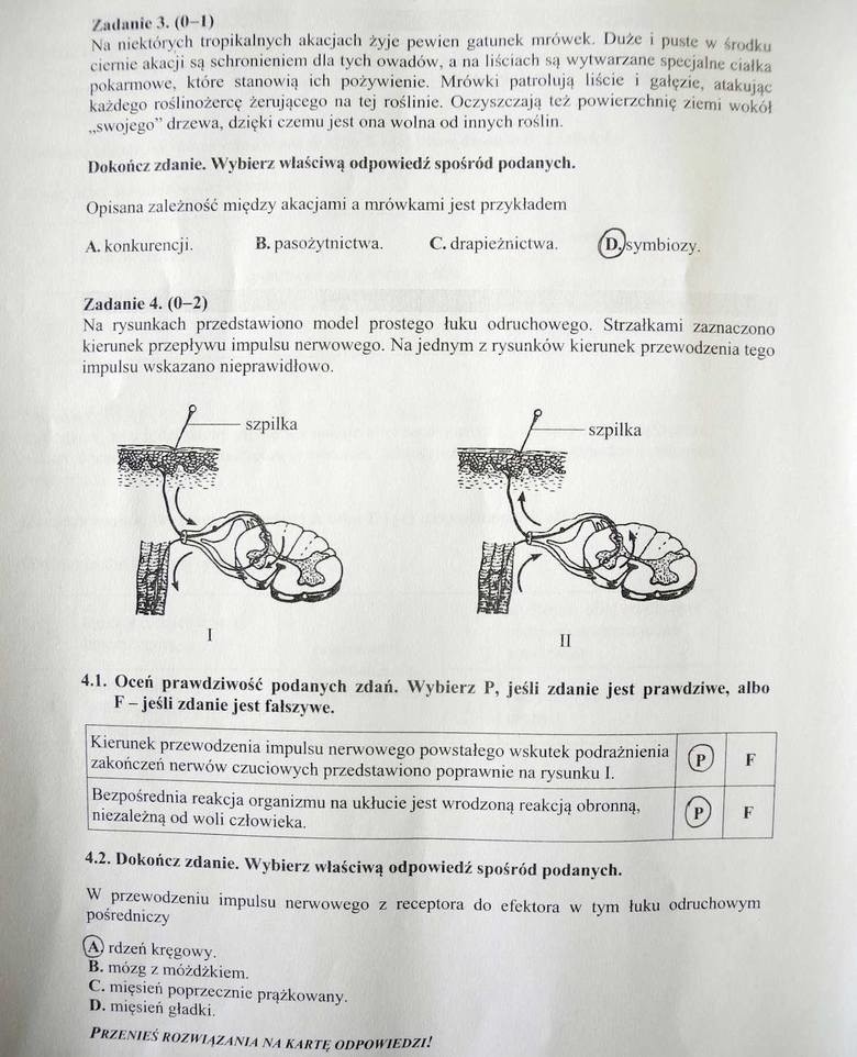 Egzamin gimnazjalny 2016 część przyrodnicza - odpowiedzi