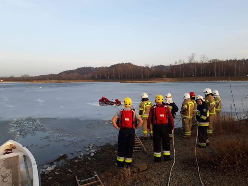 Owczarek niemiecki, pod którym załamał się lód na stawie w...