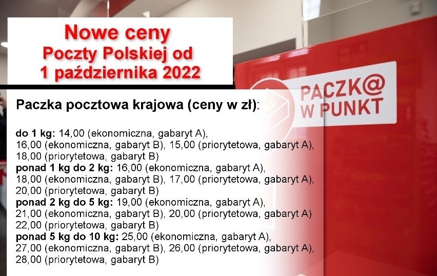 Od 1 października Poczta Polska wprowadza nowy, wyższy...