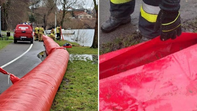 Zdjęcia z ustawiania zapór i zniszczone zapory.