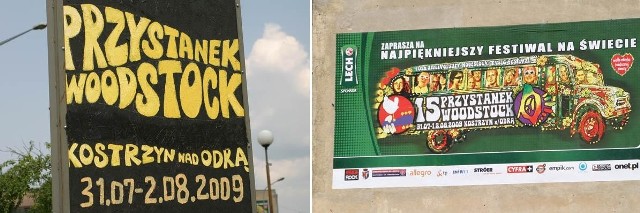 Tablica i plakat zapraszające na tegoroczny Przystanek Woodstock.