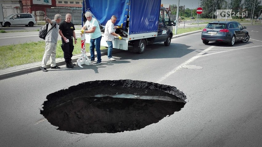 Wielka dziura w jezdni na ul. Wiosennej w Szczecinie! [ZDJĘCIA, WIDEO]