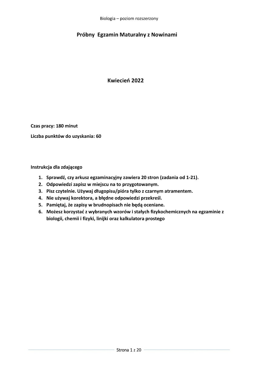 Matura próbna 2022. Biologia (poziom rozszerzony) - ZADANIA [ARKUSZE]