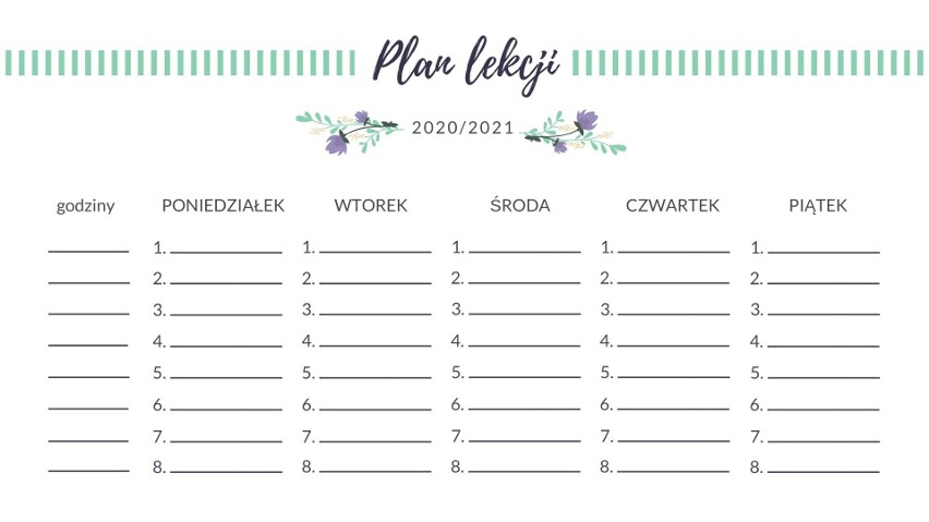 Plan lekcji DO DRUKU dla dzieci i młodzieży 2020/2021. Wzory planów
