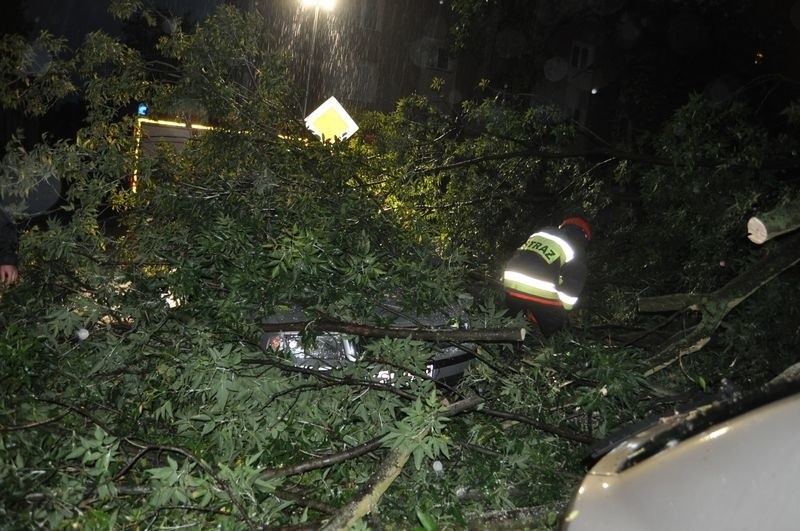 Burza powaliła drzewo na samochody w Szczecinku