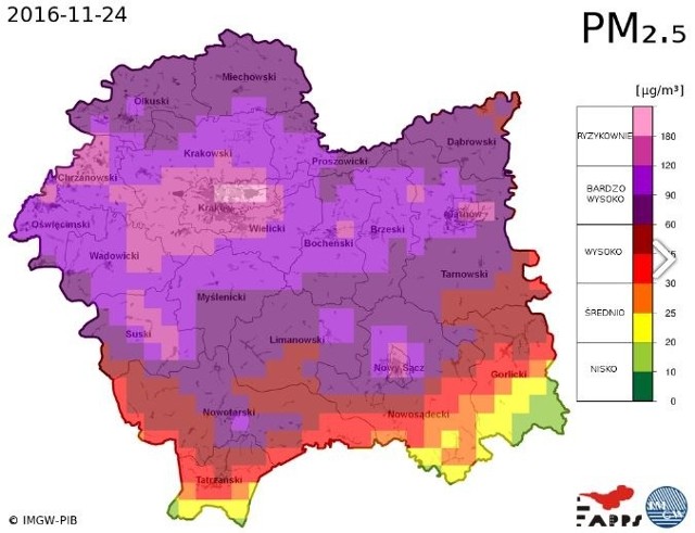 Prognoza stężenia pyłów PM 2,5 w Małopolsce