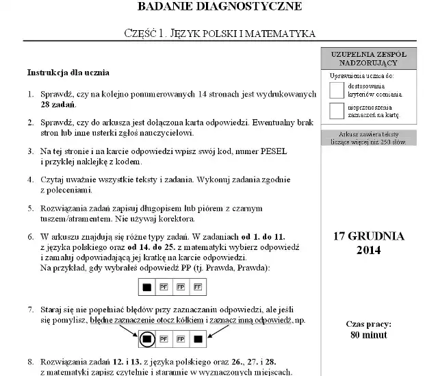 Próbny sprawdzian szóstoklasisty 2014 - języki polski, matematyka, języki obce (język angielski podstawowy)