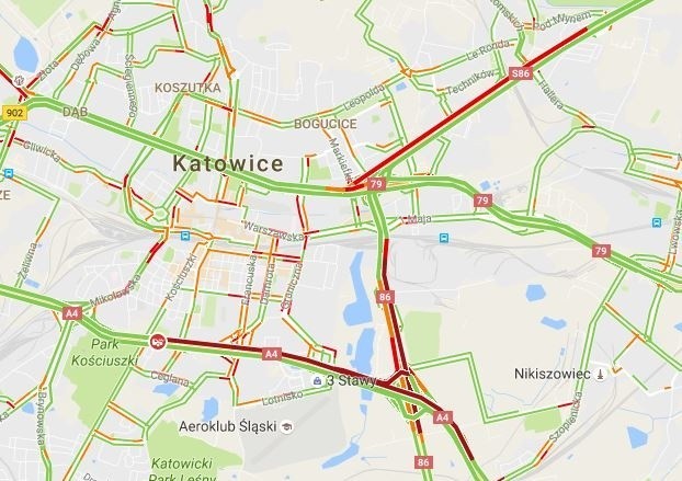 Kolizja na DK 86 w Katowicach. Murckowska zakorkowana