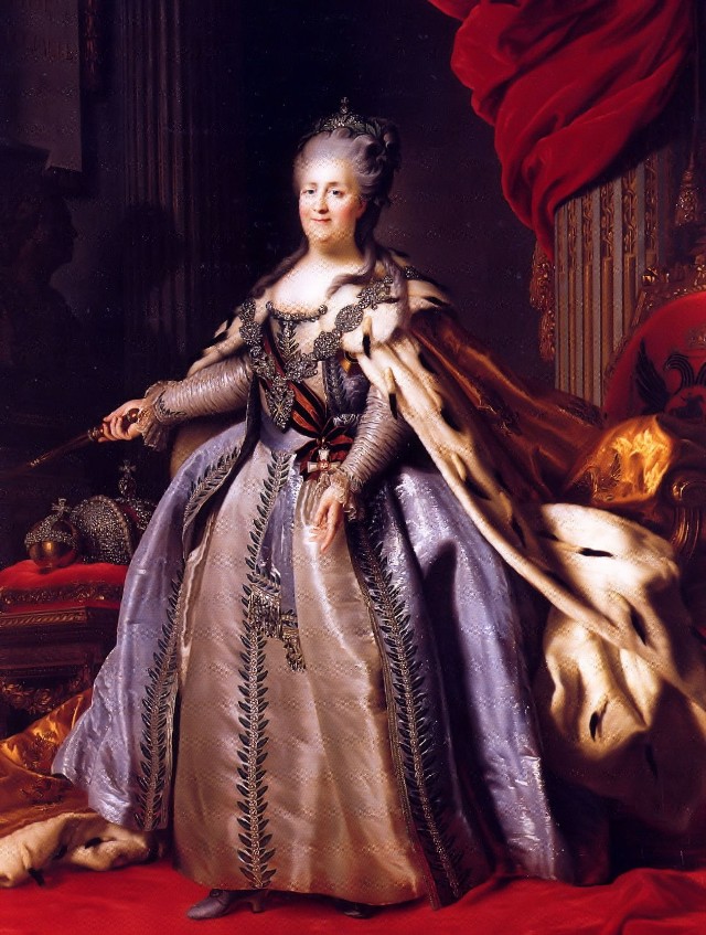 Katarzyna II Wielka. Urodziła się 1729 r. w Szczecinie, zmarła w 1796 w Petersburgu. Jedna z najpotężniejszych kobiet w historii świata, caryca Rosji w latach 1762-1796. Urodziła się jako Zofia Fryderyka Augusta, w rodzinie niemieckiej szlachty w Szczecinie. Luteranka. W 1745 roku wyjechała do Petersburga, by  poślubić  księcia Piotra Ulryka, późniejszego cesarza Rosji Piotra III.   Przeszła na prawosławie i przyjęła imię Katarzyna. Kiedy jej mąż został władcą Rosji, przeprowadziła zamach stanu, zabiła go i  została carycą. Rządziła Rosją silną ręką. Była genialnym taktykiem wojskowym, ale  bezwzględnym władcą, który krwawo tłumił bunty kozackie i chłopskie.