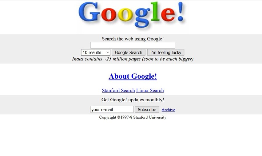 Tak wyglądało Google w 1998 roku.