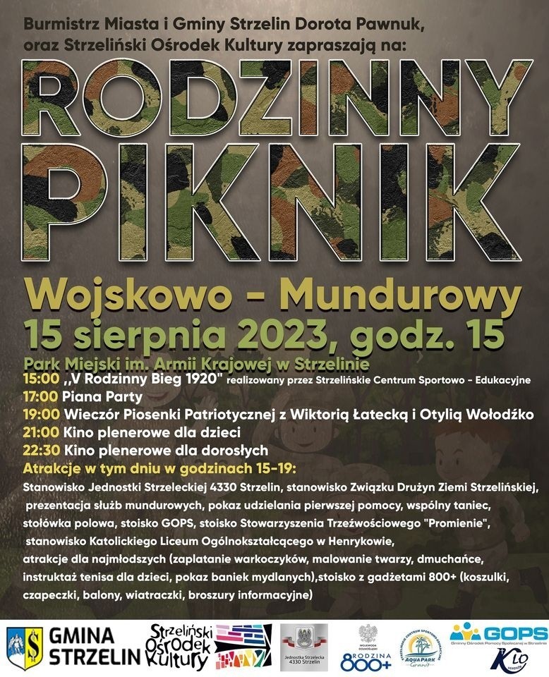 Program Pikniku Wojskowo-Mundurowego w Strzelinie.