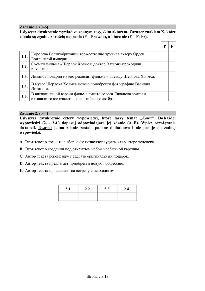 Próbna matura 2014. ROSYJSKI poziom podstawowy 2015 [ARKUSZE...